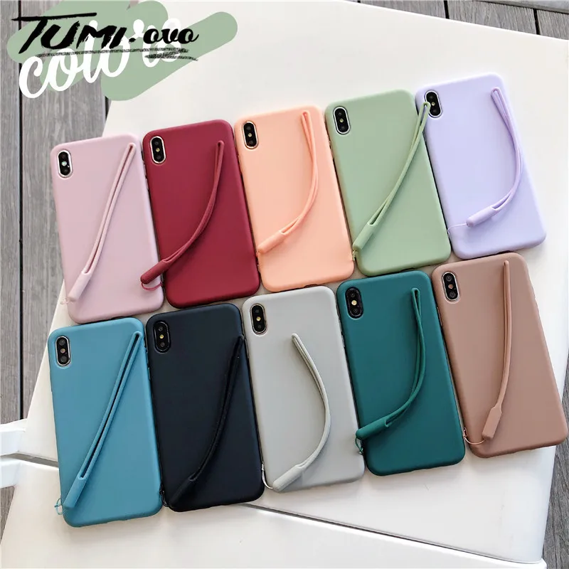 

Lanyard Case For iPhone Xs Max Matte Solid Macaron Color Silicone Couples Cases For iPhone 6 6s 7 8 Plus Xr X Soft Phone Cover