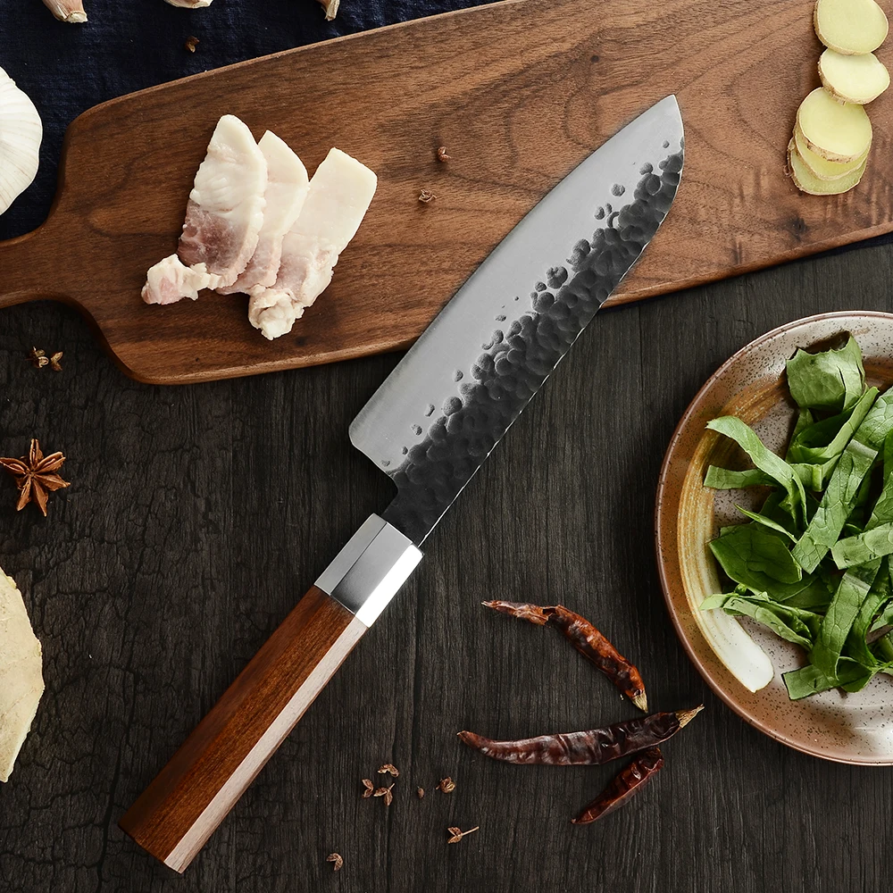 Дамасский японский нож Santoku из высокоуглеродистой нержавеющей стали, кухонный нож Santoku, кухонные ножи, бритва, острое лезвие, резак с деревянной ручкой