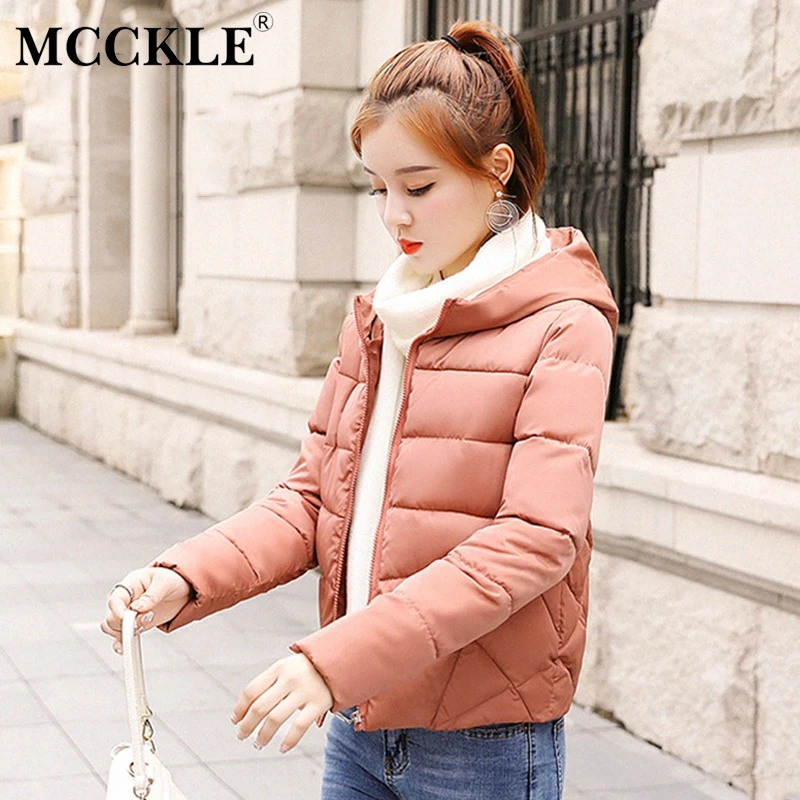 

MCCKLE Women's Plus Size Hooded Short Parkas 2019 Autumn Winter Female Solid Outwear Ladies Thick Cotton Padded Down Jackets