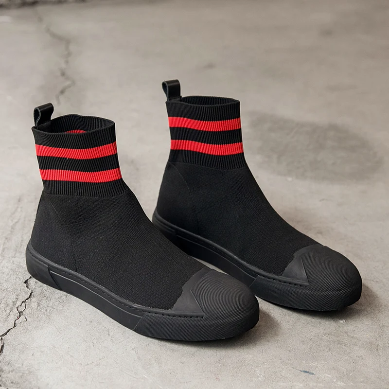 Owen Seak/мужская повседневная обувь; ботильоны с вязаным носком; роскошные кроссовки; зимние ботинки; кроссовки на плоской подошве; черная обувь