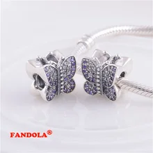 Подходит для Pandora шармы браслеты сверкающие бабочки бисер 925 стерлингового серебра ювелирные изделия
