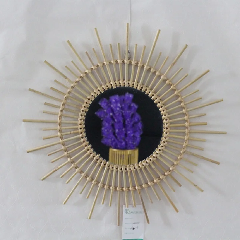 Espejo de bambú de los años 50 francés boho sunburst vanity mirror mediados de siglo starburst colgante de pared espejo vintage arte decoración del hogar