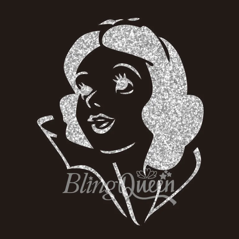 

BlingQueen 12PCS/LOT Korean Hot Fix Glitter Vinyl Iron On Shirt Transfers Snow White Design, Colors and Sizes can be customized