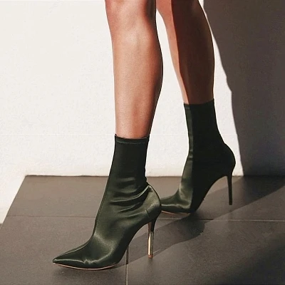 

Shoes woman stretch cloth autumn and winter plus velvet satin pointed women's boots with 9CM7CM high heel boots sexy luxury