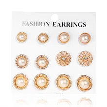 Fashion Elegant Crystal Round Simulated Pearl Flower Stud Earrings Set for Women Earrings Brincos Jewelry Wedding Bijoux Fashion Elegant Crystal Round Simulated Pearl Flower Stud Earrings Set for Women Earrings Brincos Jewelry Wedding Bijoux