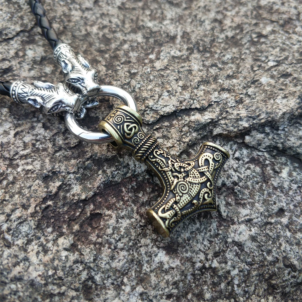 LANGHONG Nordic Viking Thor's Hammer Necklace Viking Thor's Hammer with wolf Head Necklace Jewelry Talisman LANGHONG Nordic Viking Thor's Hammer Necklace Viking Thor's Hammer with wolf Head Necklace Jewelry Talisman