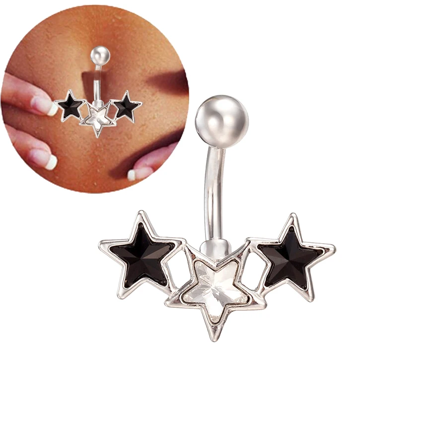 

Casual Star White Gold-Color CZ Navel Percing Clear Black Rhinestone Belly Button Rings Body Jewelry Gift Box Free Shipping
