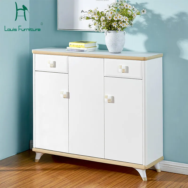 

Louis Fashion Real Wood Shoe Cabinet to Open the Door of Large Capacity White Paint Balcony Storage Cabinet