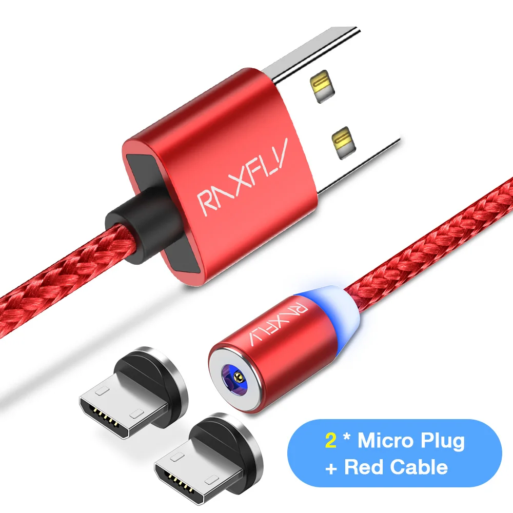 RAXFLY Micro USB Cable 1M 2M Magnetic Charging Cables For Xiaomi Redmi Note 7 5 4X Circular Interface USB Cable For Samsung Cord - Цвет: 1 Cable 2 Plugs