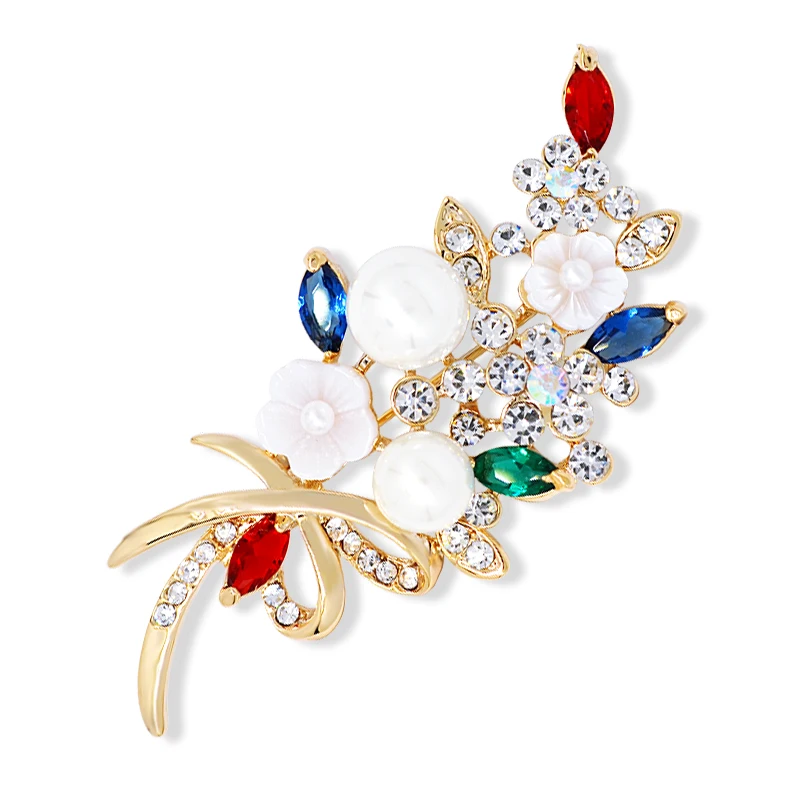 B721 Zircon Crystal Branch Brooch Pins Gold Color Jewelry Korean