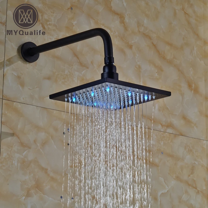 New Oil Rubbed Bronze Rainfall LED Light Rain Shower Head 8" Brass Rain