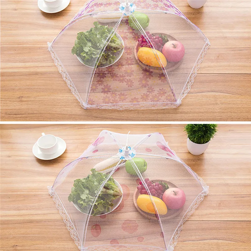 Collapsible Food Covers Lace Net Yarn Umbrella Foldable Anti-mosquito Fly Table Decoration Dust Cover Kitchen Tools