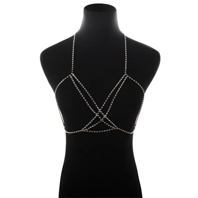 Shining Rhinestones Chest Cross Body Chain Boho Multi Layers Chest