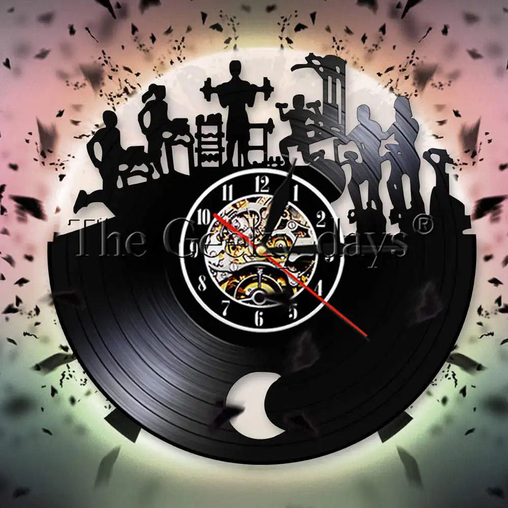 

GYM Muscletech Wall Clock Fitness Gym Activity Workout Vinyl Record Wall Clock Bodaybuilding Sport Decor Bodybuider Coach Gift