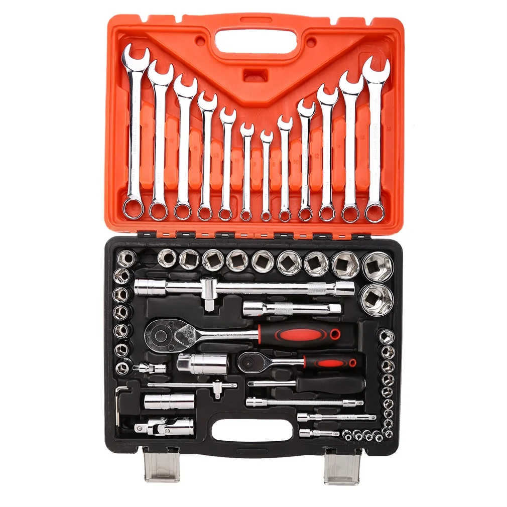 

LESHP Chrome Vanadium Steel Durable 61 pcs Auto Repair Hardware Tool Set with Case Socket Wrench for Vehicle Household