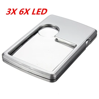 

1Pcs Portable 3X 6X LED Square Credit Card Magnifying Glass Loupe Reading Magnifier Case Magnifying Glass Ultra-Thin