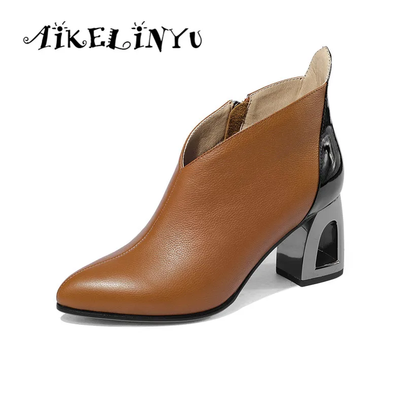 

AIKELINYU Winter Women Fahsion Square Toe Ankle Boots Women Ankle Mixed Colors Pointed Toe Boots Short Plush Boots Lady Shoes