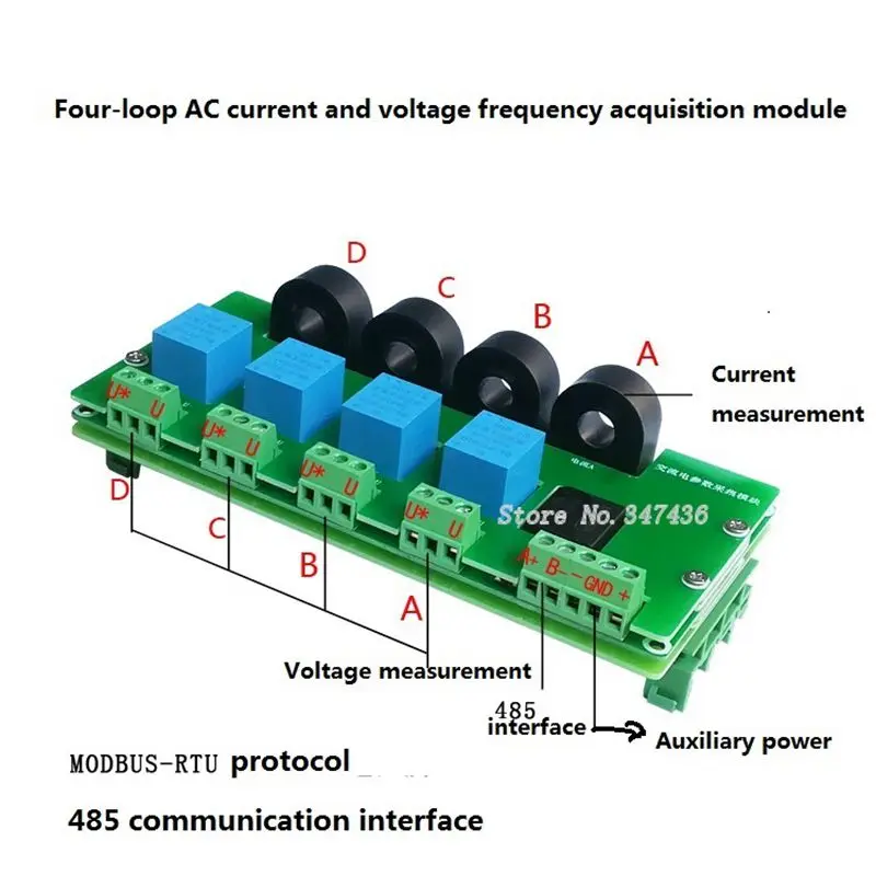 4 way PLC AC current transducer voltage frequency power mutual inductance acquisition