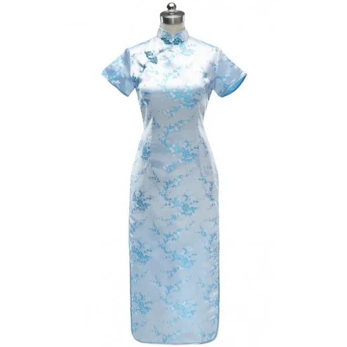 Темносиний китайская традиционная Для женщин длинное платье Qipao Cheongsam платье Vestir Falda Размеры размеры S M L XL XXL, XXXL 020408