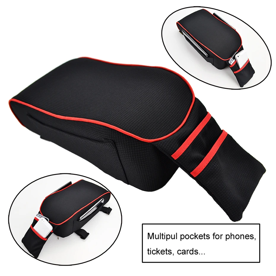 Car Center Armrest Memory Foam Cushion with Phone Holder Storage Bag Universal