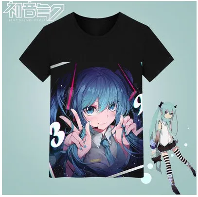 Высокое качество Q унисекс с рисунком из Аниме Хацунэ футболка Miku футболка с мультипликацией Cos Хацунэ Мику Повседневное футболка - Цвет: 5
