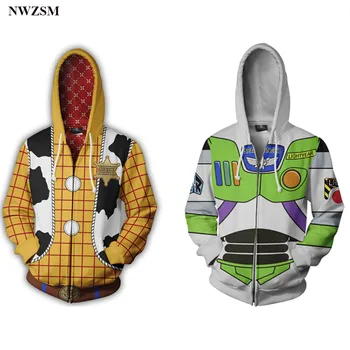 

2019 Adult Toy Story Buzz Lightyear Cosplay Costume Men Toy Story CowBoy Woody Hoodies Sweatshirts 3D Print Zipper Hooded Jacket