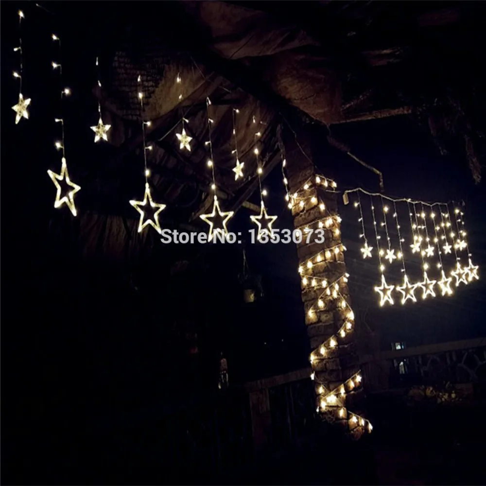 Star LED Light String Living Room Bedroom Valentines Day Nightclub KTV Party Decoration Lamps 2.5m 138leds 12 Stars 220V - warm white 1-2
