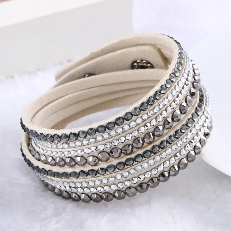 2016 Hot Sale Fashion Rhinestone Leather Wrap Bracelet Crystal