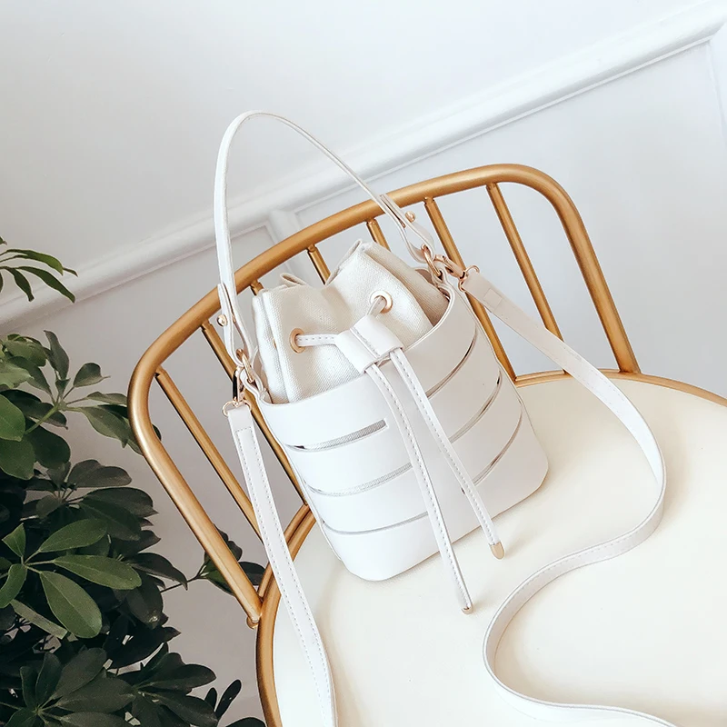 

Small bag handbag girl 2019 new style hollowed out handheld chic bucket bag K slant-shouldered women fashion#0034