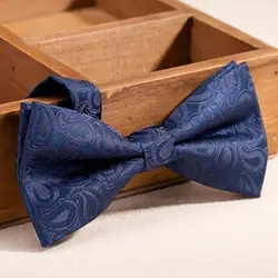 2017, Новая мода дизайнер бренда лук Галстуки для Для мужчин Темно-синие Пейсли бабочкой Банкетный Юбилей бабочка галстук с подарочной