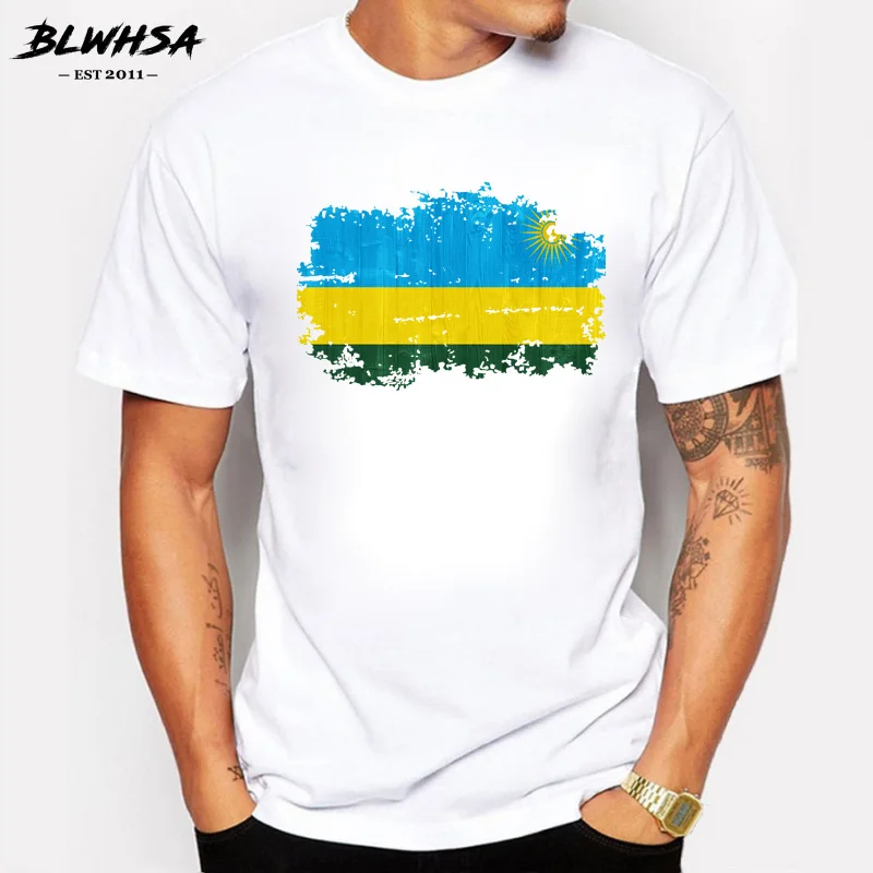 BLWHSA New Summer Rwanda T Shirt Men Short Sleeve Men's Clothing Tops Fitness T-shirt Flag of Print Tee Homme | Мужская одежда