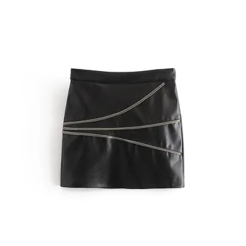 

2020 Spring New Arrival European & American Style Slim Zippers Decorated Leather Skirt Simple & Fashion Mini Skirt Free Shippin