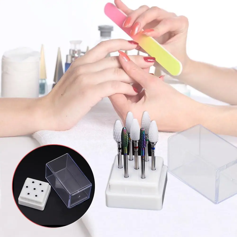 

7-hole Empty Nail Art Grinding Head Tools Show Box Transparent Display Box Storage Rack Case for File Tips of the Grinding Machi