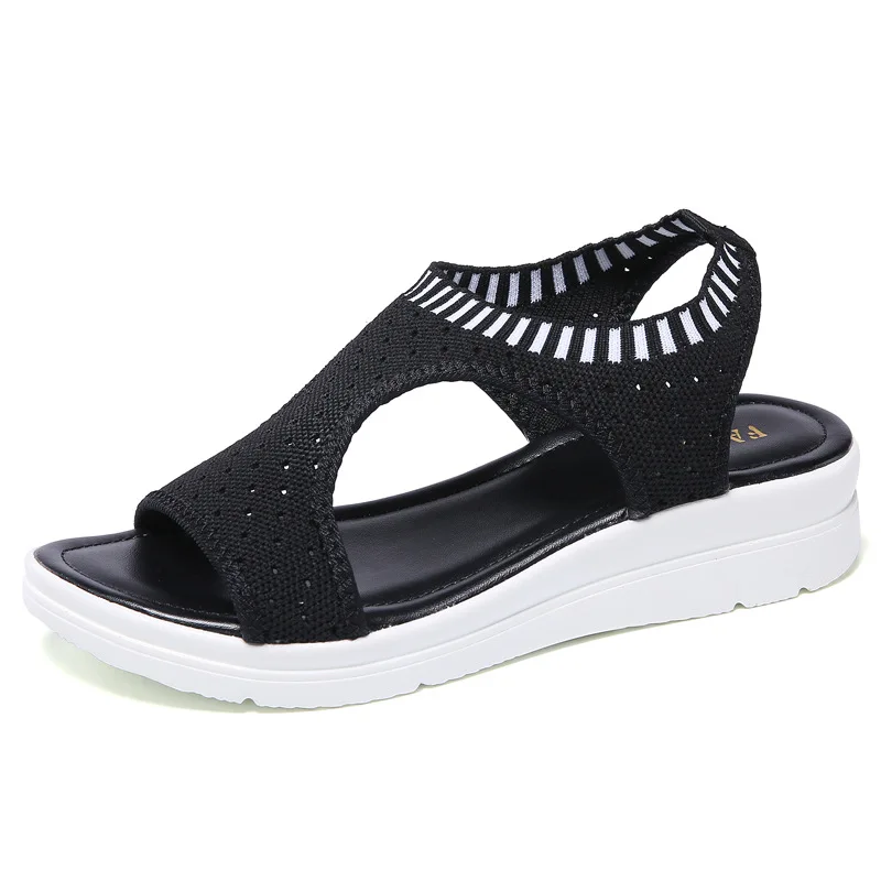 

Fashion Women Sandals For Wedge Peep Toe Women Beach Shoes 2019 Breathable Ladies Shoes Summer Platform Black Sandal SNE-249