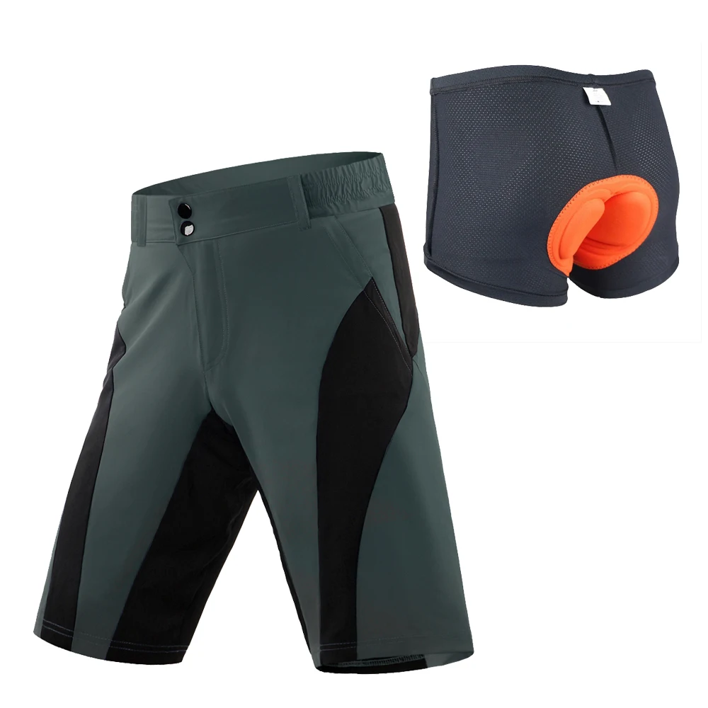 WOSAWE MTB горный велосипед велосипедные шорты+ мягкое нижнее белье водостойкие Горные Шорты Велосипедный спорт мужские мешковатые шорты - Цвет: BC101 gray shorts