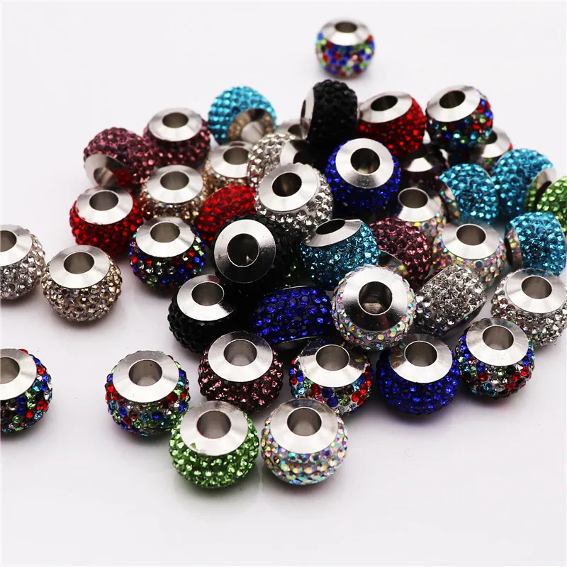 

10pcs assorted 18mm Big round loose rhinestone CZ crystal spacer glass beads charms fit for original bracelet bangle DIY jewelry