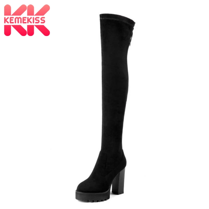 KemeKiss высокий каблук Для женщин сапоги Зимняя обувь из натуральной кожи женские высокие сапоги до бедра модные, пикантные сапоги обувь