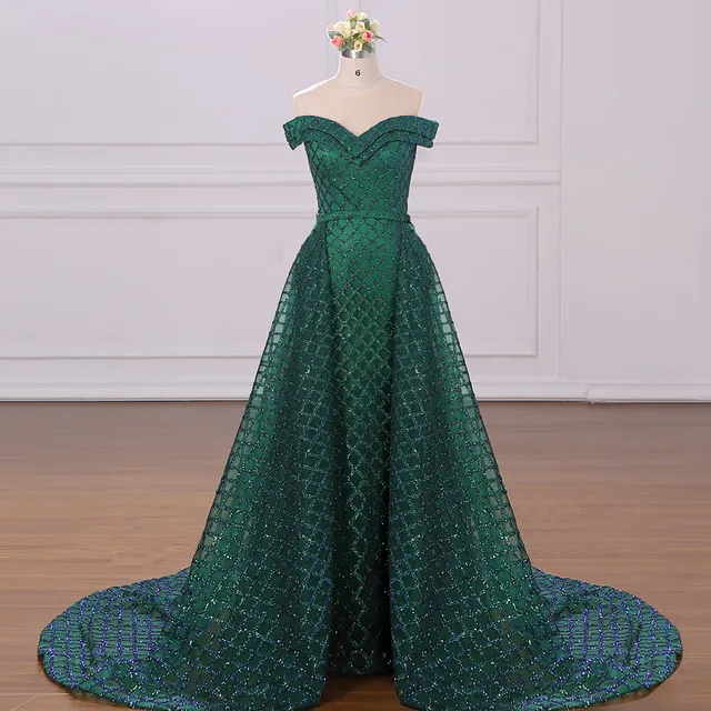 Green Long Sexy Mermaid Formal Evening Dresses with Detachable Train ...