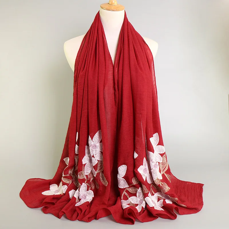 

2019 New Designs Plain Embroidered Floral Viscose Shawl Scarf Winter Warm Scarves Muffler Sjaal Wrap Snood Hijab Muslim 180*90Cm