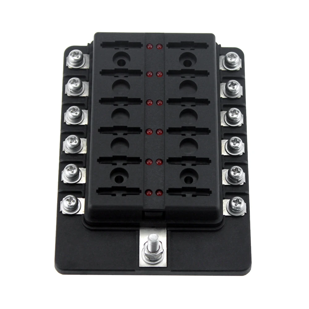 12 Way Blade Fuse Box Holder Fuse Blocks LED Indicator 10Pcs Fuses 10Pcs Terminals for Car Boat Marine Caravan Truck 12V 24V