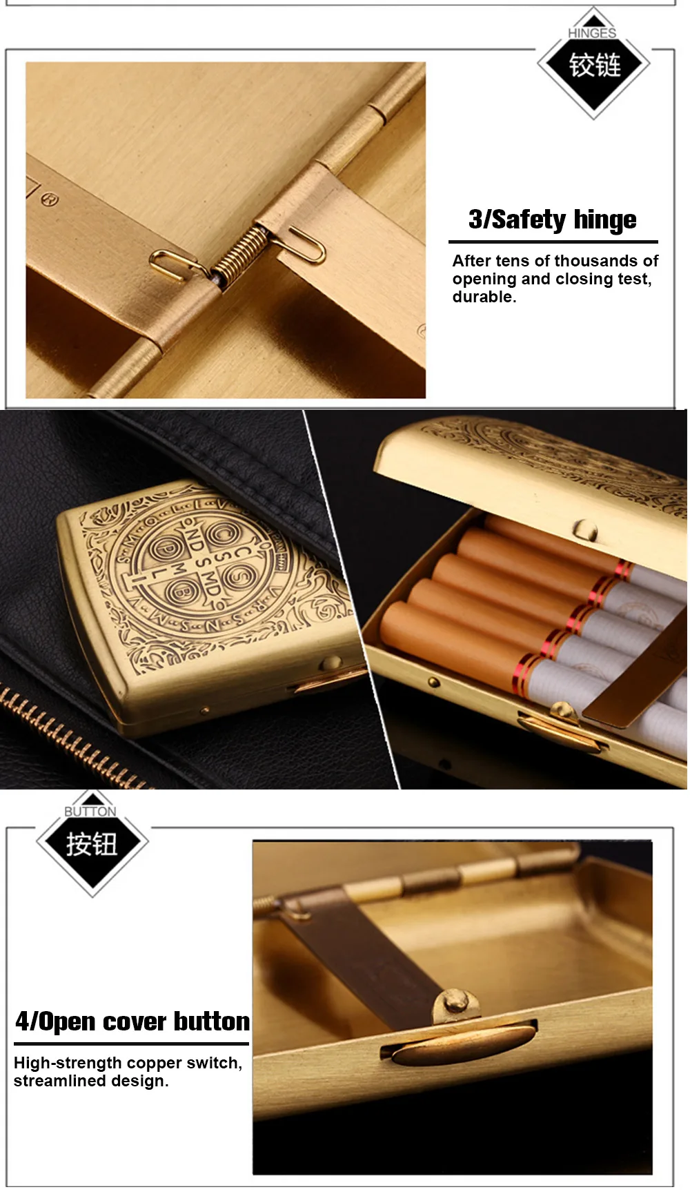 Командный пистолет из чистой латуни, чехол для сигарет, может держать 12 шт., сигареты обычного размера, металлическая Мужская коробка для сигарет с зажимами