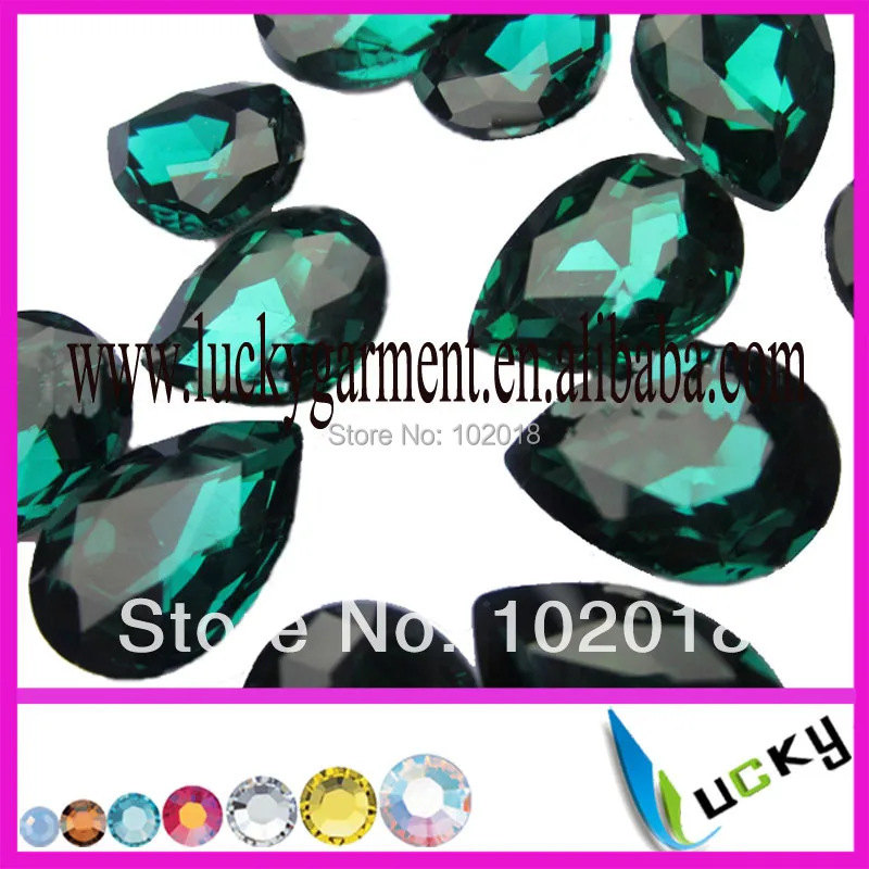 

New! Free Shipping! Pear Shape Crystal Fancy Rhinestone 100pcs 13*18mm Emerald Color Pointback crystal strass