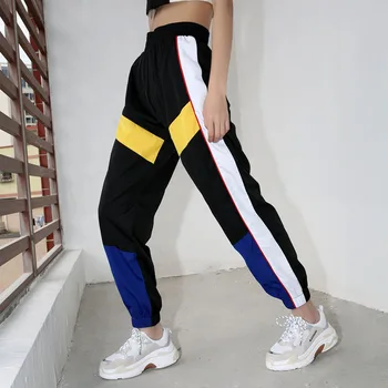 

Patchwork Long Harem Pants Women Sweatpants High Waist Side Striped Black Trousers Women Elastic Waist Fitness Workout Pants