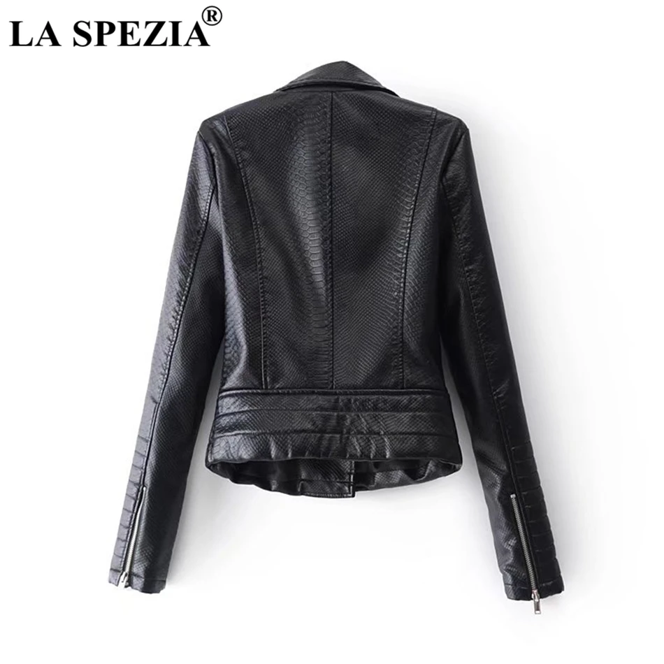 LA SPEZIA Leather Jacket Women Black Biker Jackets Female Zipper Pockets Motorcycle Punk Ladies Autumn Winter Classic Short Coat