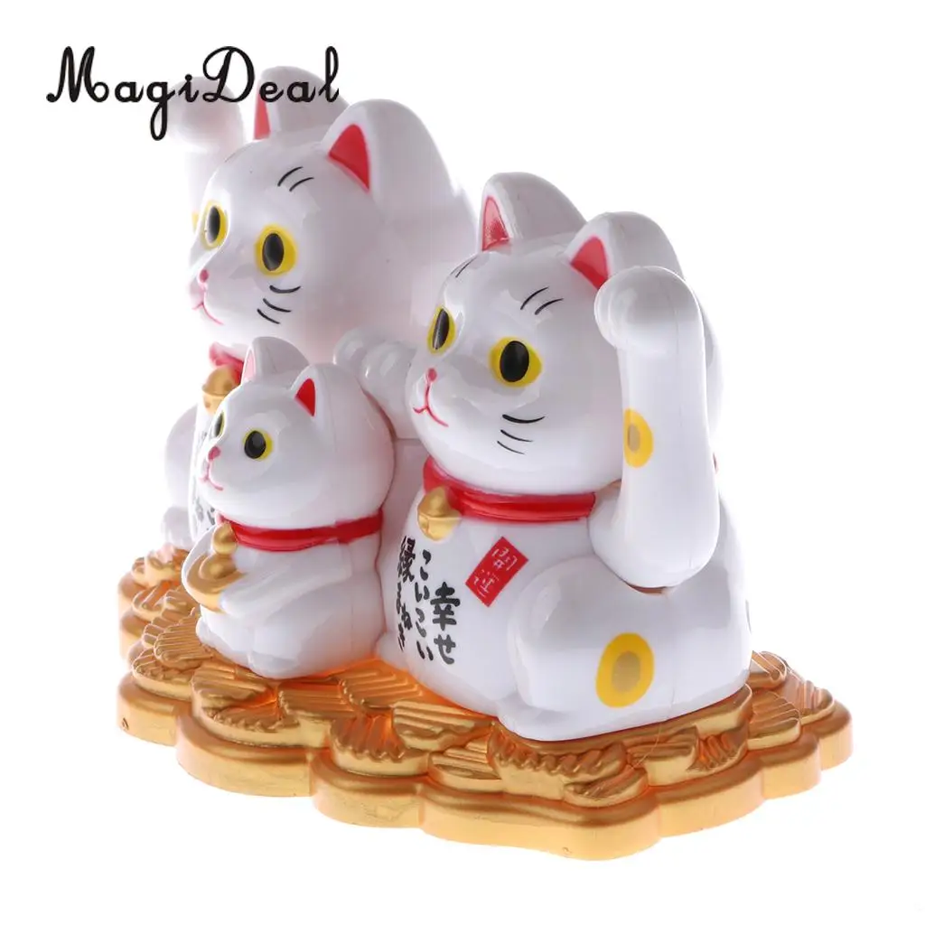 MagiDeal Hot Sale Solar Powered Bobbling Toy Waving Fortune Cat Family Home Office Desk Car Store Balcony Decor Children Toy