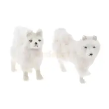 Собачий самоед фигурка собаки коллекции миниатюрный пушистый щенок плюшевая игрушка ручная работа Декор для дома орнамент фигурка животного модель подарок