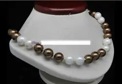 Горячие продажи новый Стиль>>>>> Огромный 12 мм Белый Браун Sea Shell Жемчужное Ожерелье 18 ''ААА