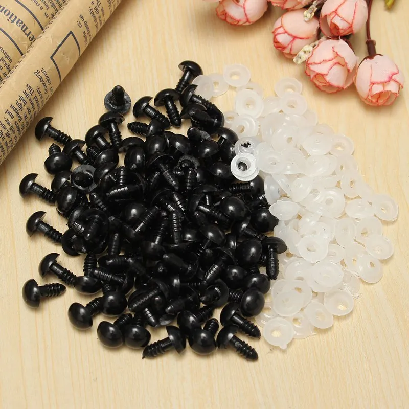 

New 12mm Black Plastic Safety Eyes Toy Eyes 100Pcs/50pairs For Puppets Doll Crafts Doll Eyes Handmade Accessories with Washers