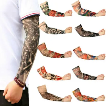 

Hot Cakes Men Skeleton Fake Tattoo Nylon Elastic Arm Sun Protection Sleeve Cycling Sports