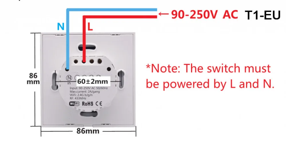 Интеллектуальный выключатель света Sonoff T1 US/EU Wi-Fi RF/APP/сенсорный экран Управление настенный светильник Переключатель 1/2/3 банда 86 Тип Панель настенный сенсорный светильник переключатель умный дом пульт дистанционного управления